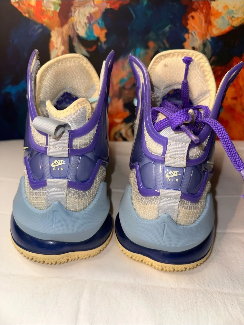 No.46 Nike LeBron 19 GS Basketball Shoes Aura/Citron Tint-Worn Blue (DD0418-412)